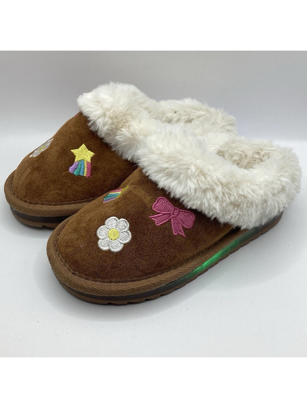 Toddler Girls Size 8 Sugar Maizee Light Up Slipper Mules Faux Fur Rainbow Star
